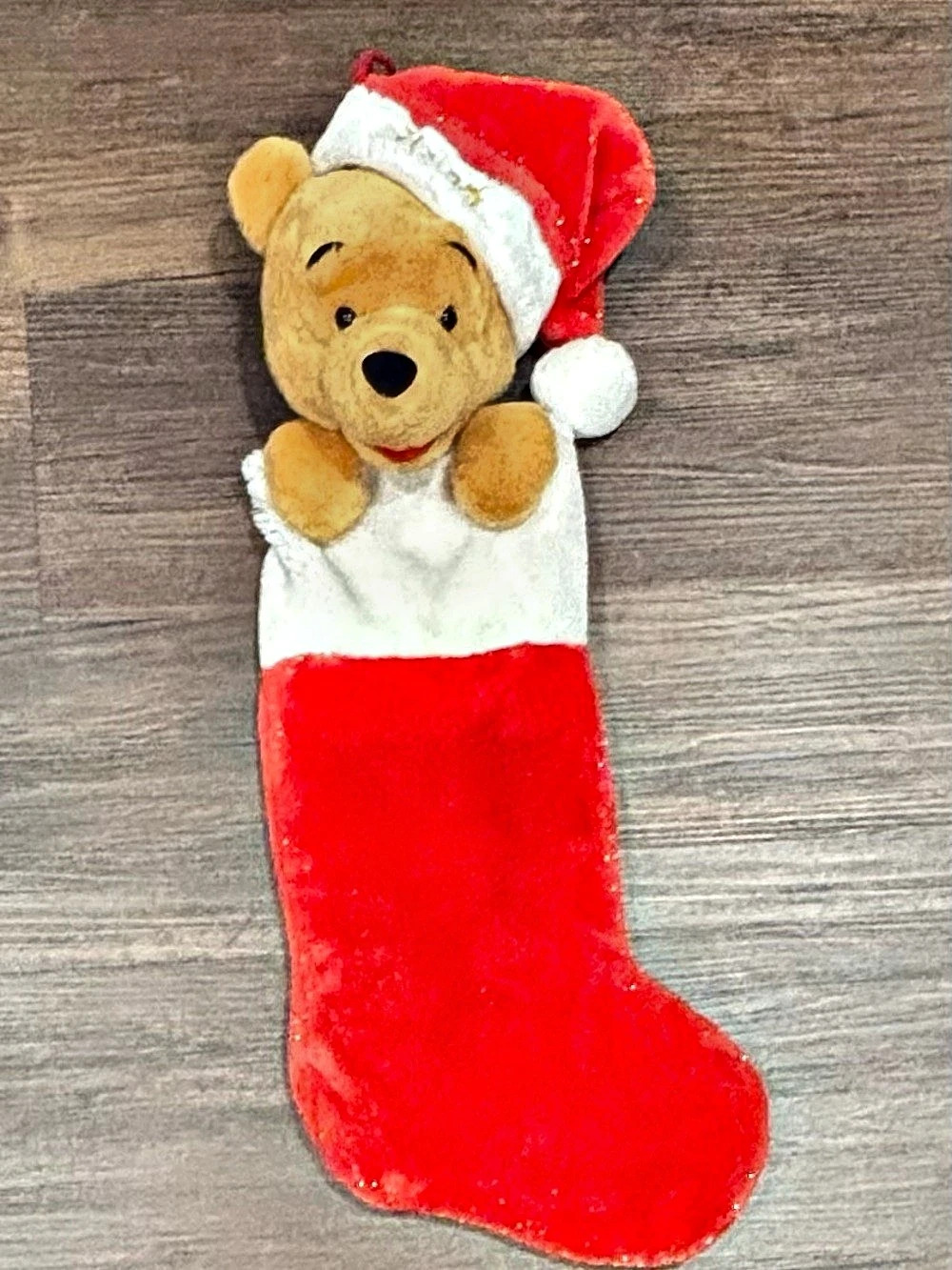 Vintage 90s Disney Winnie the Pooh 3D plush Large Christmas Stocking 24”